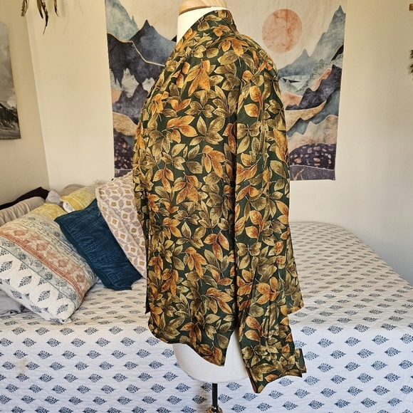 Vintage Quo Silk Leaf Print Blouse Jacket L | Fall Grandpa Fit - Picture 7 of 13
